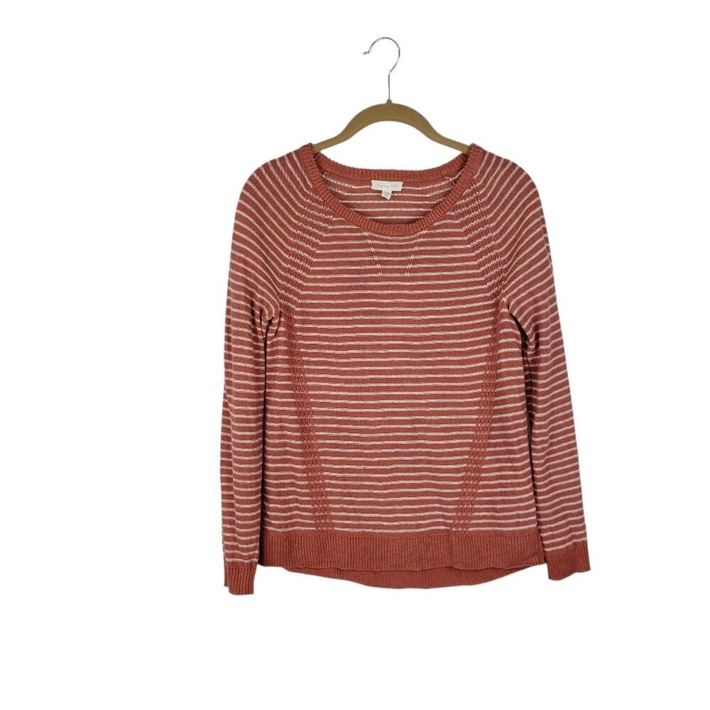 Garnet Hill Organic Linen Pullover Sweater Casual Rust Orange Stripe Womens XS